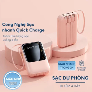 Sạc dự phòng 20000mAh tích hợp cáp sạc nhanh và màn hình LED cho thiết bị di động, có 3 dây cáp cổng ra