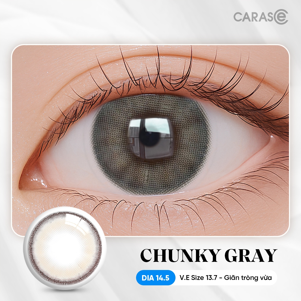 [1 chiếc] Kính áp tròng khoá ẩm 10H 3 Tháng Màu Xám Rêu CARASE, Lens cận CHUNKY GRAY