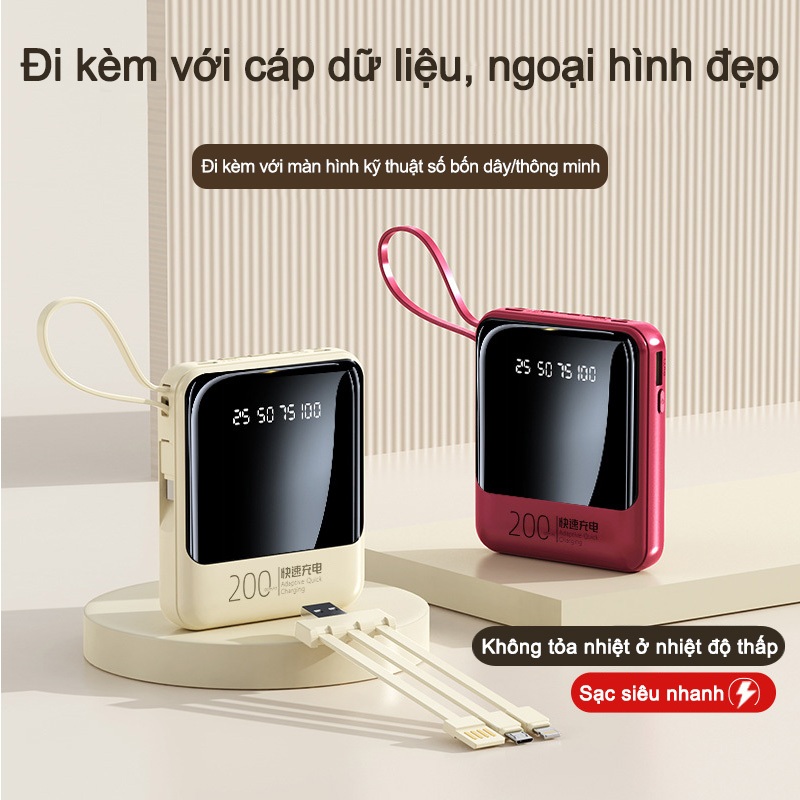 Pin dự phòng kèm theo 4 dây cáp sạc nhanh Pin dự phòng 20000 MAm Pin dung lượng lớn