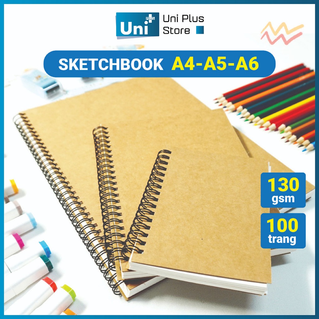 S Sketchbook A4 - A5 - A6 100 trang dày 130gsm  S Tay Vẽ Chì Phác Thảo, giấy kem mịn  bám chì tt