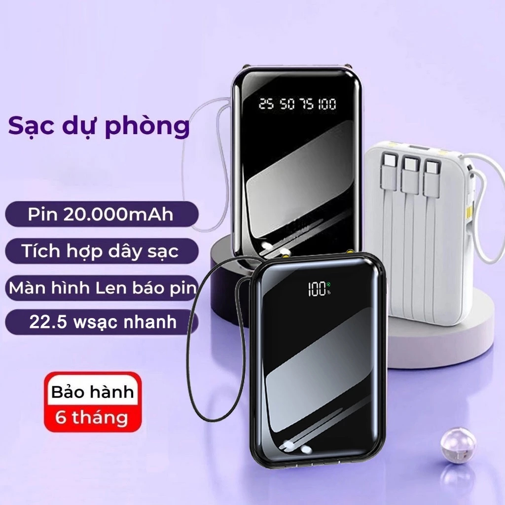 Sạc siêu nhanh 22,5W Sạc dự phòng 20000mAh sạc nhanh pin mini dung lượng lớn có sẵn nhiều cáp sạc