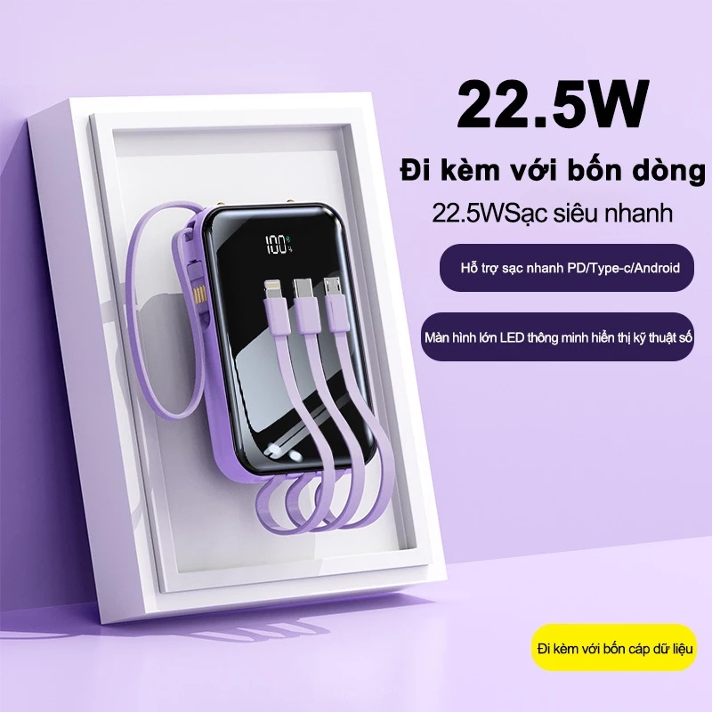 Sạc siêu nhanh 22,5W Sạc dự phòng 20000mAh sạc nhanh pin mini dung lượng lớn có sẵn nhiều cáp sạc