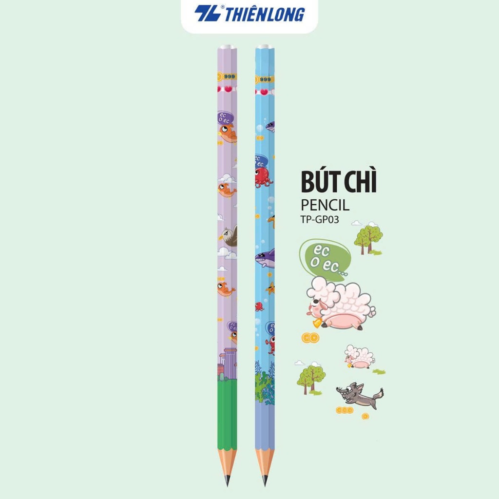 Combo 5 Bút chì gỗ Thiên Long TP GP-03, độ cứng 2B, thân lục giác, bút lướt nhẹ nhàng trên bề mặt viết, màu ngẫu nhiên
