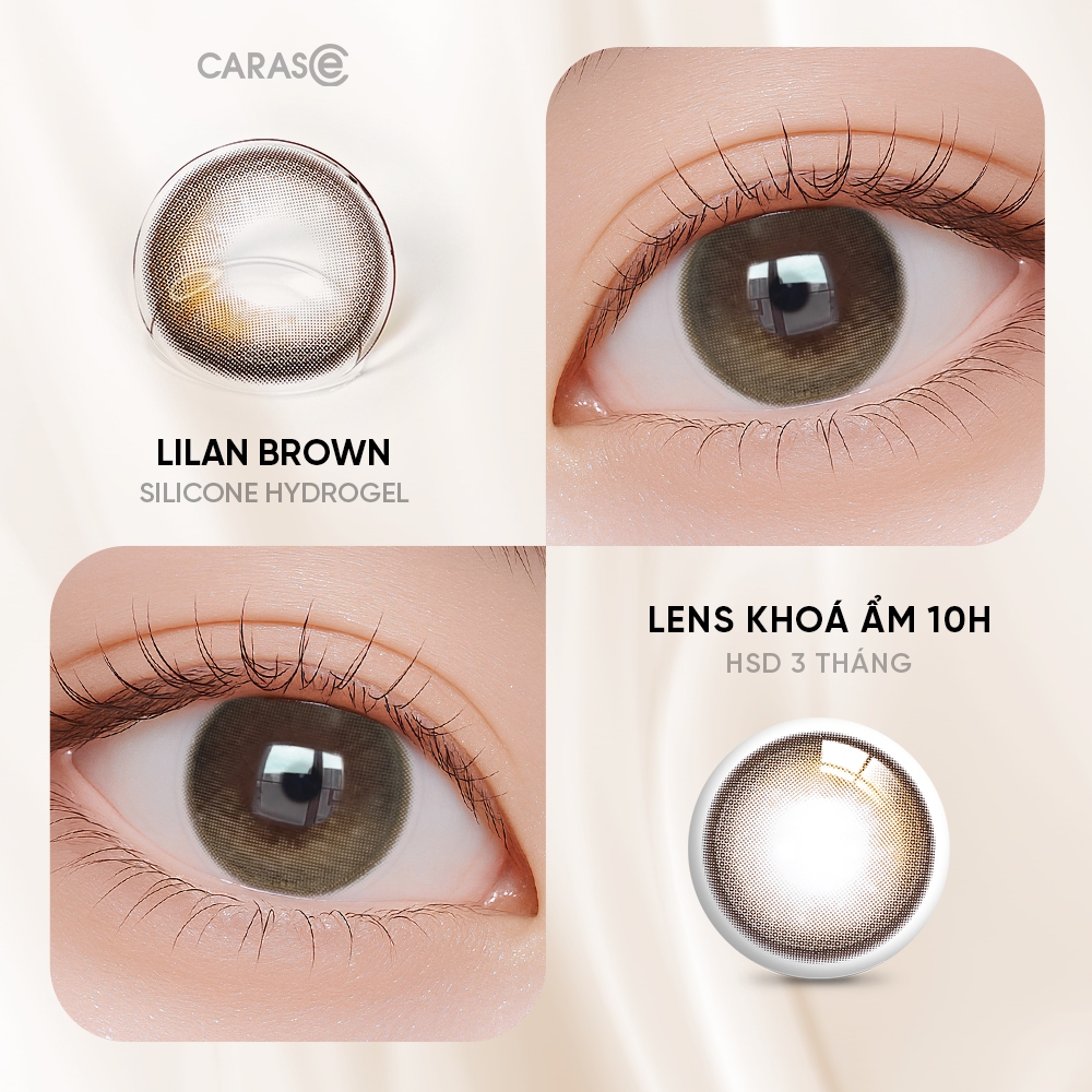 [1 chiếc] Kính áp tròng khoá ẩm 10H 3 Tháng Màu Nâu Sữa Ánh Xám CARASE, Lens cận LILAN BROWN