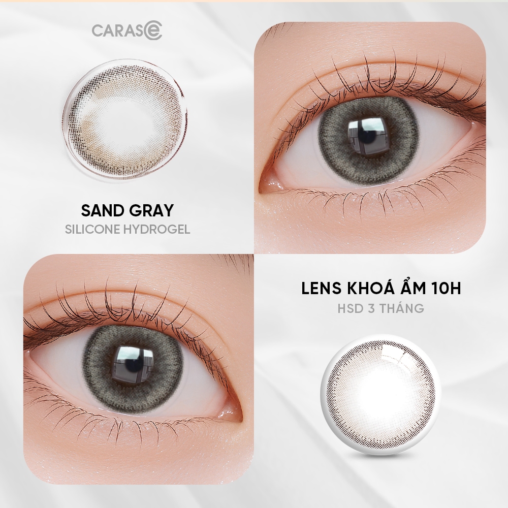 [1 chiếc] Kính áp tròng khoá ẩm 10H 3 Tháng Màu Xám Khói Ánh Nâu CARASE, Lens cận SAND GRAY