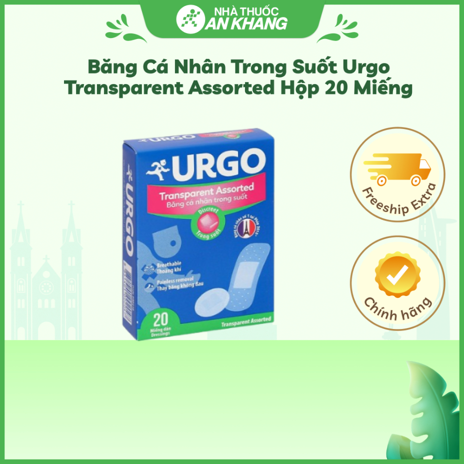 Băng cá nhân trong suốt Urgo Transparent Assorted bảo vệ vết thương (Hộp 20 miếng)
