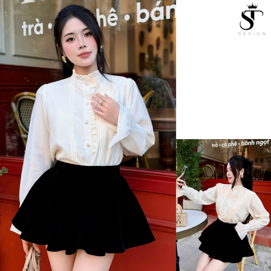 Áo sơ mi tay bồng viền bèo tiểu thư phong cách cổ điển , thanh lịch , sang chảnh  - ST Design - 30