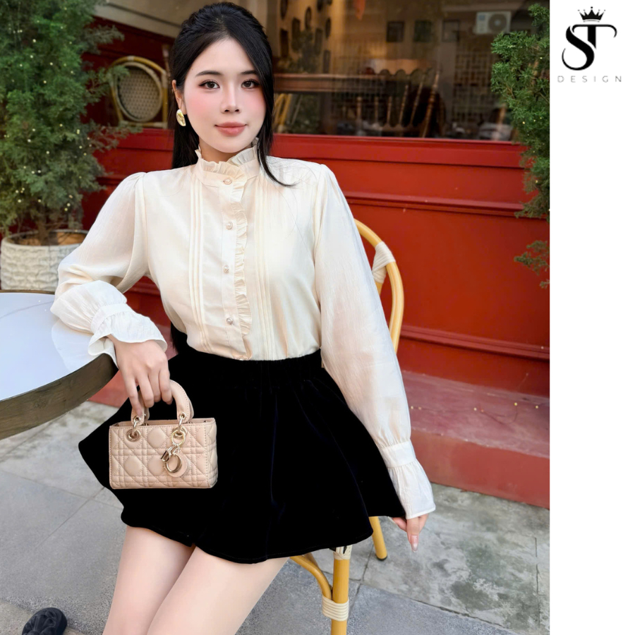 Áo sơ mi tay bồng viền bèo tiểu thư phong cách cổ điển , thanh lịch , sang chảnh  - ST Design - 30