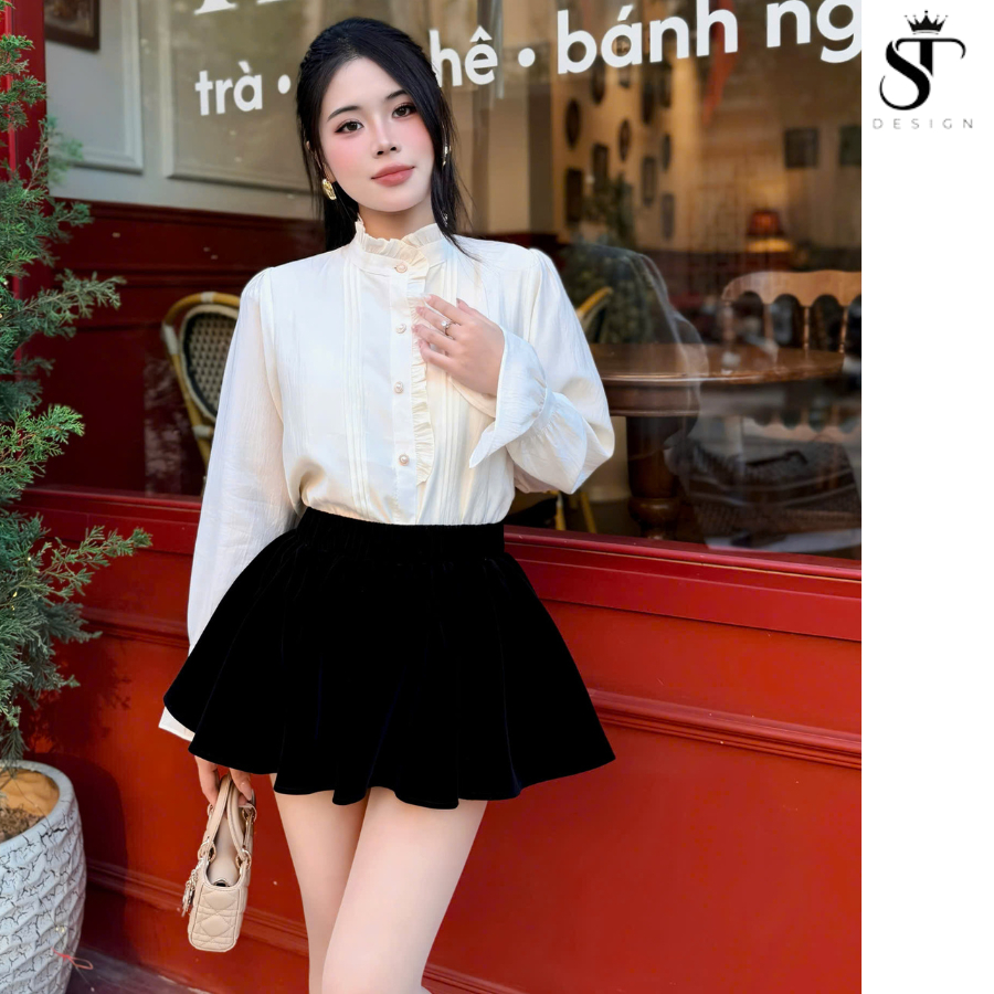 Áo sơ mi tay bồng viền bèo tiểu thư phong cách cổ điển , thanh lịch , sang chảnh  - ST Design - 30