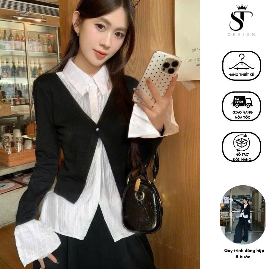Áo sơ mi phối cadigran lông thỏ mềm mịn phong cách Hàn Quốc - ST Design - 41
