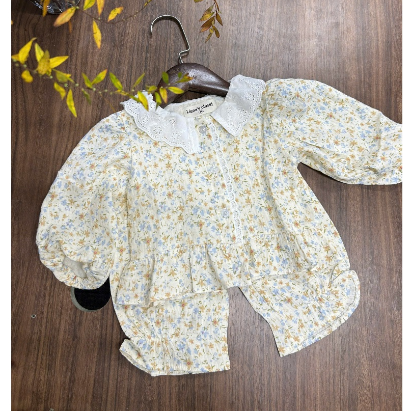 Set Quần Áo Dài Tay Bé Gái Chất Xô Muslin Hàn Cao Cấp Dáng Cánh Tiên Liena’s Closet DT02