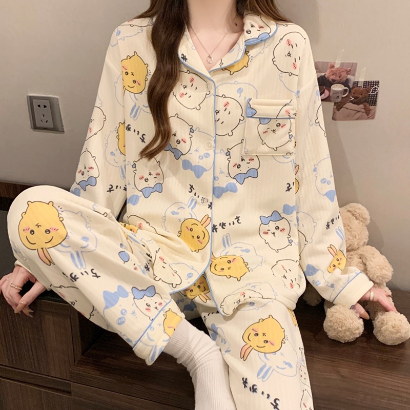 [Oder] Bộ đồ ngủ cotton chần bông mỏng mùa thu đông, họa tiết hoạt hình dễ thương và ấm áp, mặc mua thu