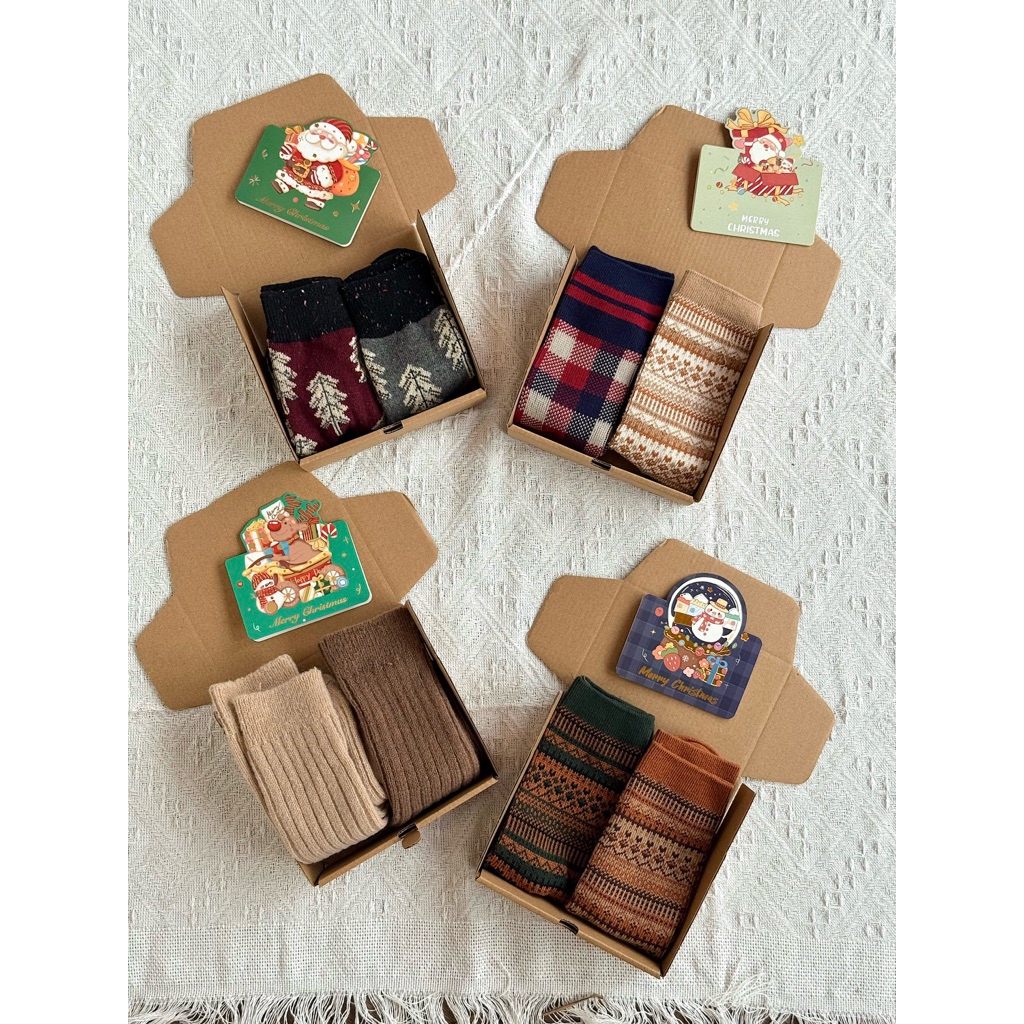 [KÈM THIỆP] Set Quà Tặng Combo 2 Đôi Tất Vớ Cổ Cao Len Thổ Cầm Trầm Ấm Noel Giáng Sinh Quà Tặng Bạn Nam Unisex Co Giãn