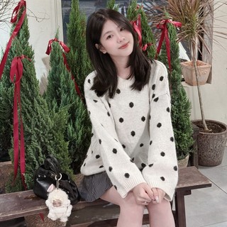 (HÀNG QC LOẠI 1) Áo sweater len lông thỏ form rộng chấm bi HAVANA LEN309