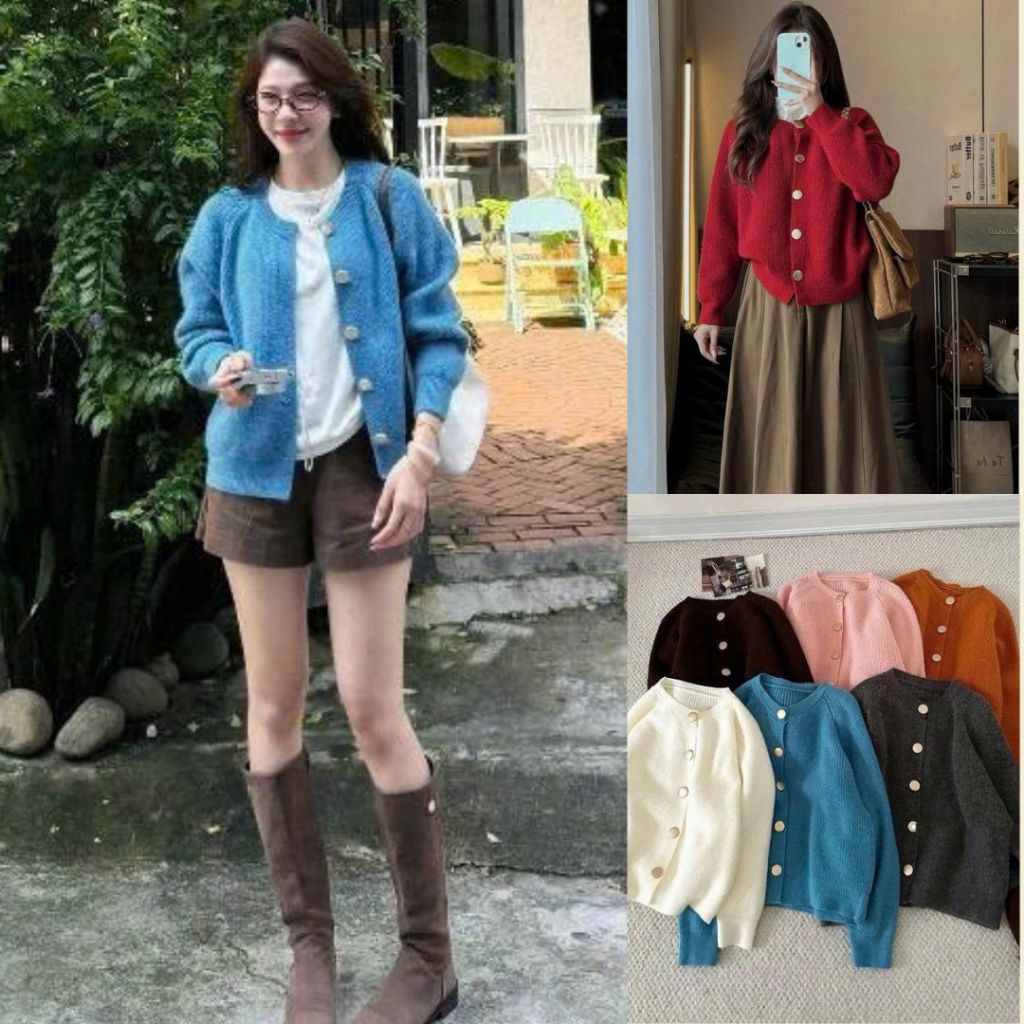 Áo Len Cardigan Cổ Tròn Cúc To Kiểu NABI CARDIGAN – Item Ngọt Ngào Chuẩn Gu Hàn Quốc