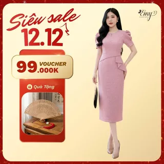 Đầm Ôm Body Thiết Kế EMY Thời Trang Cao Cấp EM9710 Vải Tuypsi Gân Hồng Sang Chảnh Đi Tiệc