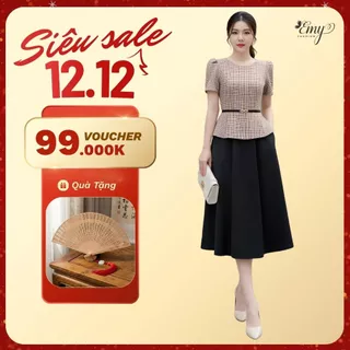 Đầm Công Sở EM9677 Thiết Kế Cao Cấp Trung Niên 2 Tầng Xòe Vải Tuypsi Thanh Lịch Đi Làm Đi Chơi