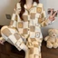Bộ đồ ngủ cotton chần bông mùa đông, họa tiết hoạt hình dễ thương và ấm áp, mặc ở nhà mùa thu đông
