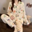 Bộ đồ ngủ cotton chần bông mùa đông, họa tiết hoạt hình dễ thương và ấm áp, mặc ở nhà mùa thu đông