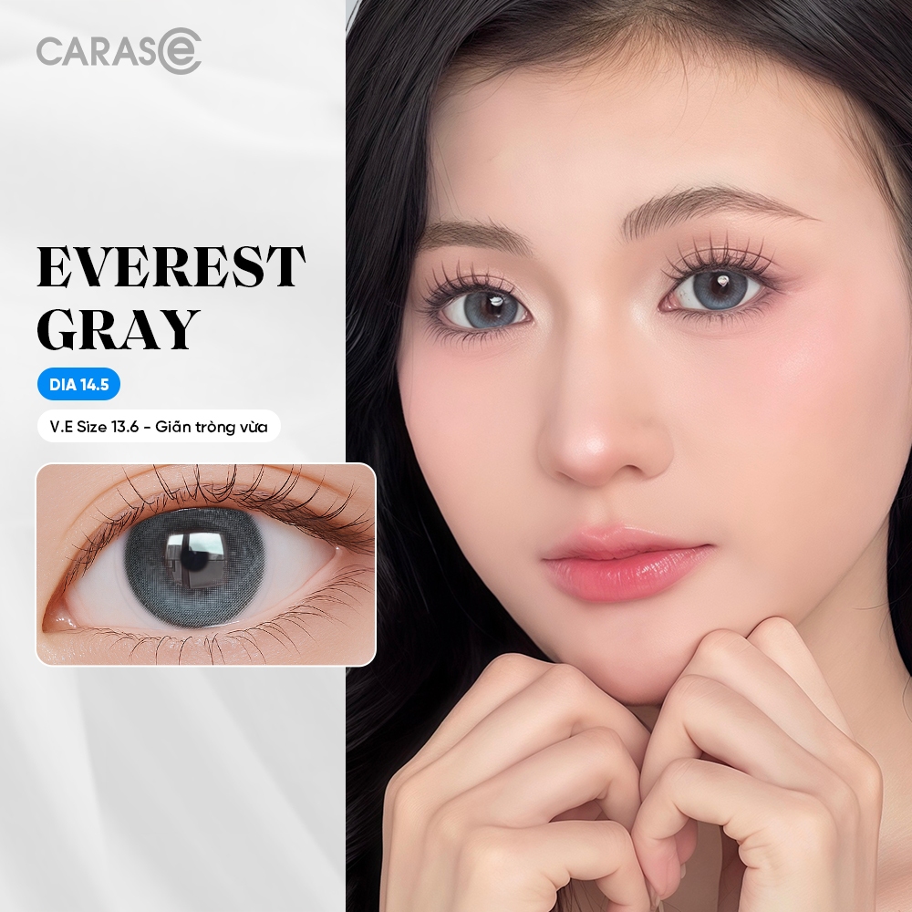 [1 chiếc] Kính áp tròng khoá ẩm 10H 3 Tháng Màu Xám Tro Viền Đen CARASE, Lens cận EVEREST GRAY