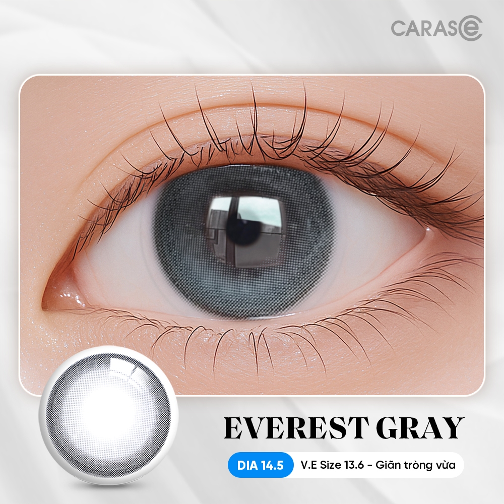 [1 chiếc] Kính áp tròng khoá ẩm 10H 3 Tháng Màu Xám Tro Viền Đen CARASE, Lens cận EVEREST GRAY