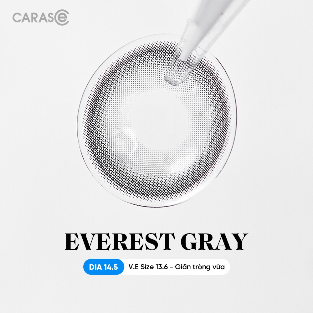 [1 chiếc] Kính áp tròng khoá ẩm 10H 3 Tháng Màu Xám Tro Viền Đen CARASE, Lens cận EVEREST GRAY
