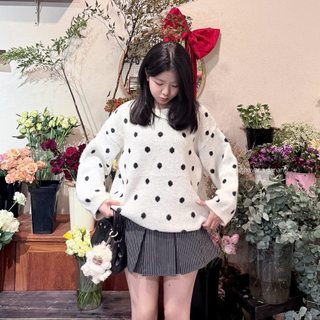 (HÀNG QC LOẠI 1) Áo sweater len lông thỏ form rộng chấm bi HAVANA LEN309