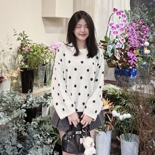 (HÀNG QC LOẠI 1) Áo sweater len lông thỏ form rộng chấm bi HAVANA LEN309