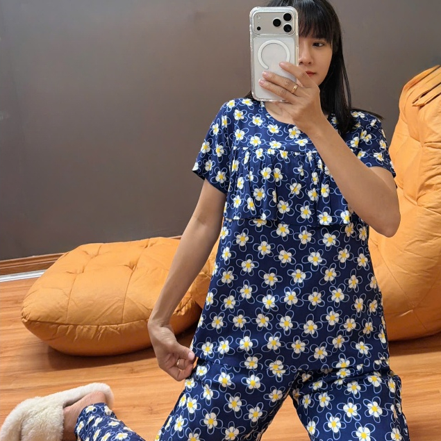 Bộ tole lanh quần dài bèo V1, form tôn dáng, hàng thiết kế may kỹ 40-75kg - Nocnhasleepwear