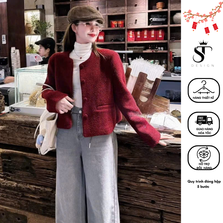 Áo khoác dạ bông mịn loại 1 phối cúc bọc - ST Design - 48
