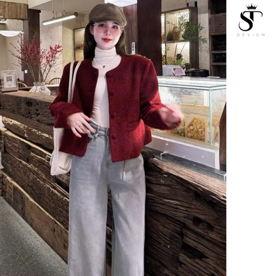 Áo khoác dạ bông mịn loại 1 phối cúc bọc - ST Design - 48