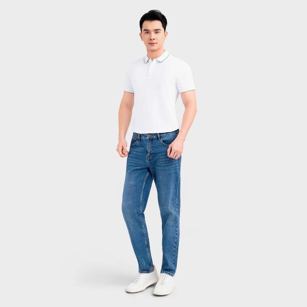 Quần Jeans Nam Xanh Nhạt Regular Fit Denim Co Giãn Hiệu Ứng Giặt Mài Aristino AJN0060S0
