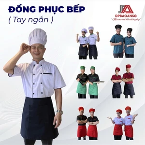 Áo Bếp Nam Nữ Tay Ngắn Nhiều Màu Đồng Phục Đầu Bếp Nhà Hàng Mẫu Đẹp Vải Kaki, Cotton