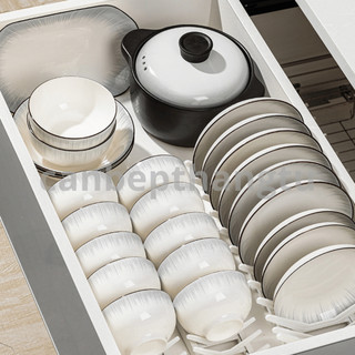 Bộ Chén Đĩa Sứ Cao Cấp Viền Đen Họa Tiết Xám Nhẹ Sang Trọng Dày Dặn An Toàn Sức Khoẻ CBG09