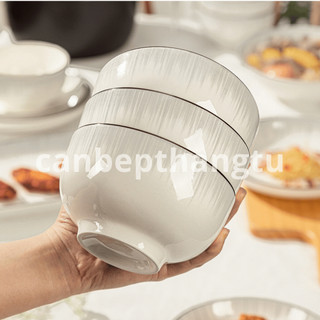 Bộ Chén Đĩa Sứ Cao Cấp Viền Đen Họa Tiết Xám Nhẹ Sang Trọng Dày Dặn An Toàn Sức Khoẻ CBG09