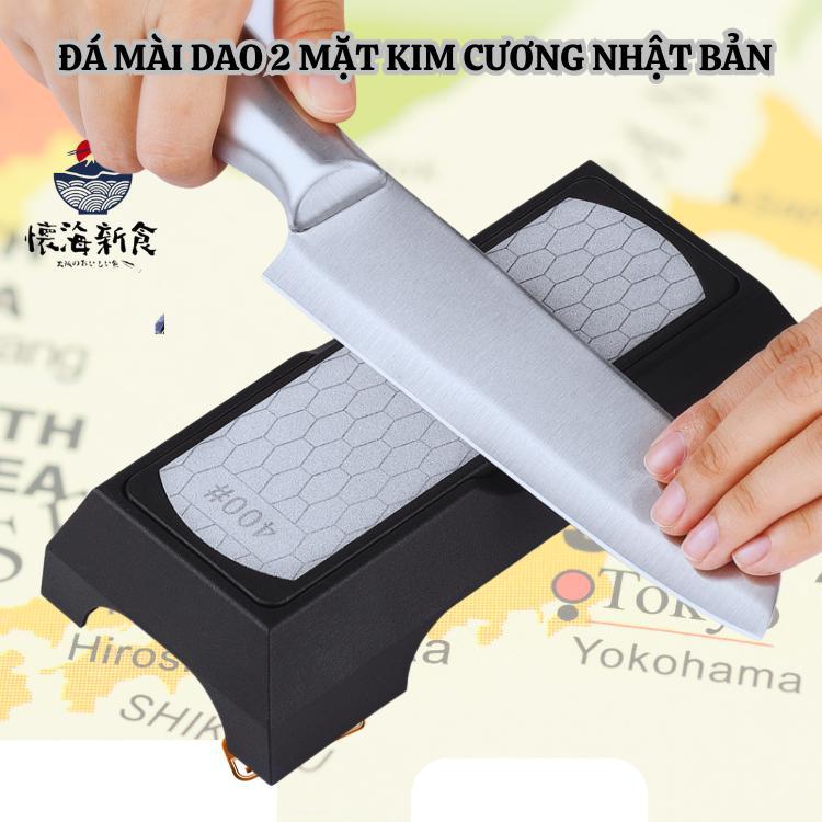 Đá mài dao hai mặt phủ kim cương Nhật Bản, mài dao phủ kim cương đa năng kèm đế mài dao