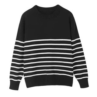 Áo Len Cổ Tròn Oversize Phối Kẻ Sọc Năng Động Cá Tính Basic