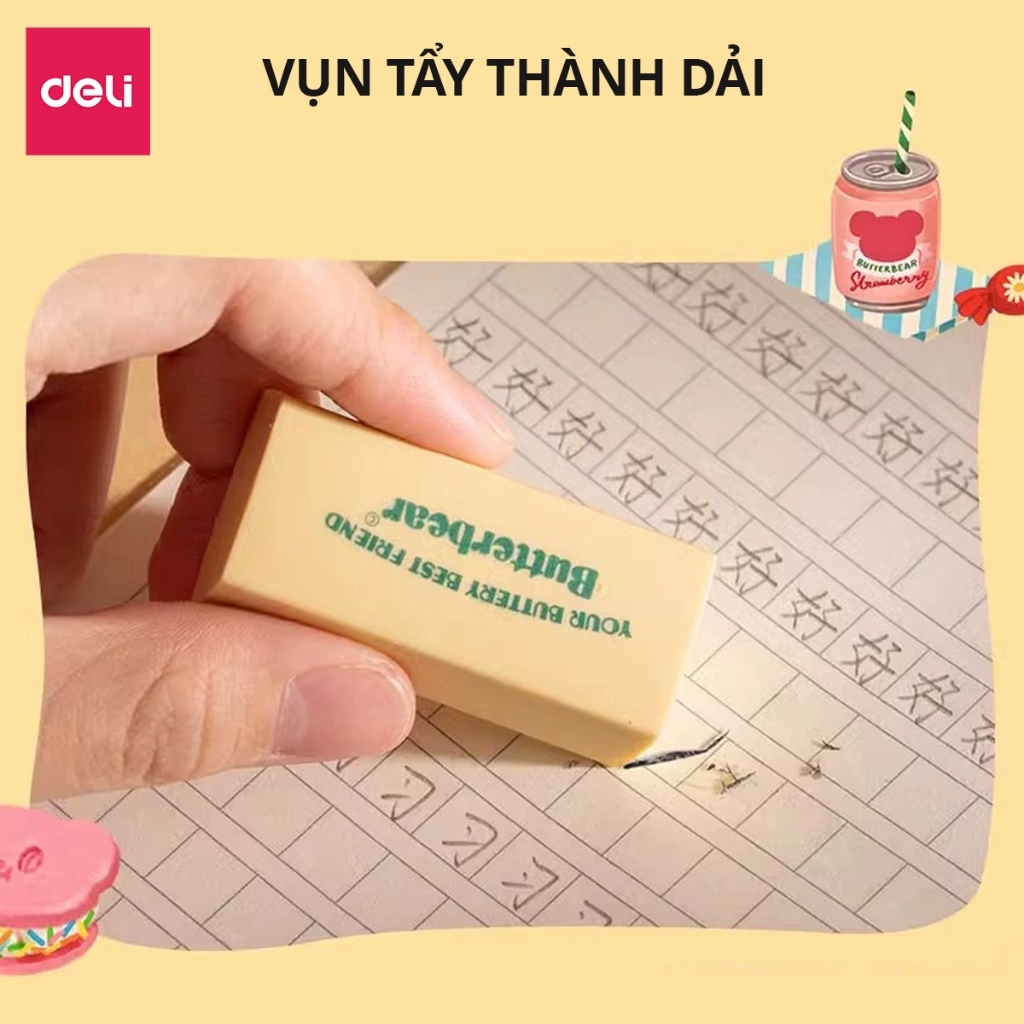 Gôm Tẩy ButterBear x Deli – Tẩy Chì 4B, Ít Hao, Hình Kẹo Dễ Thương