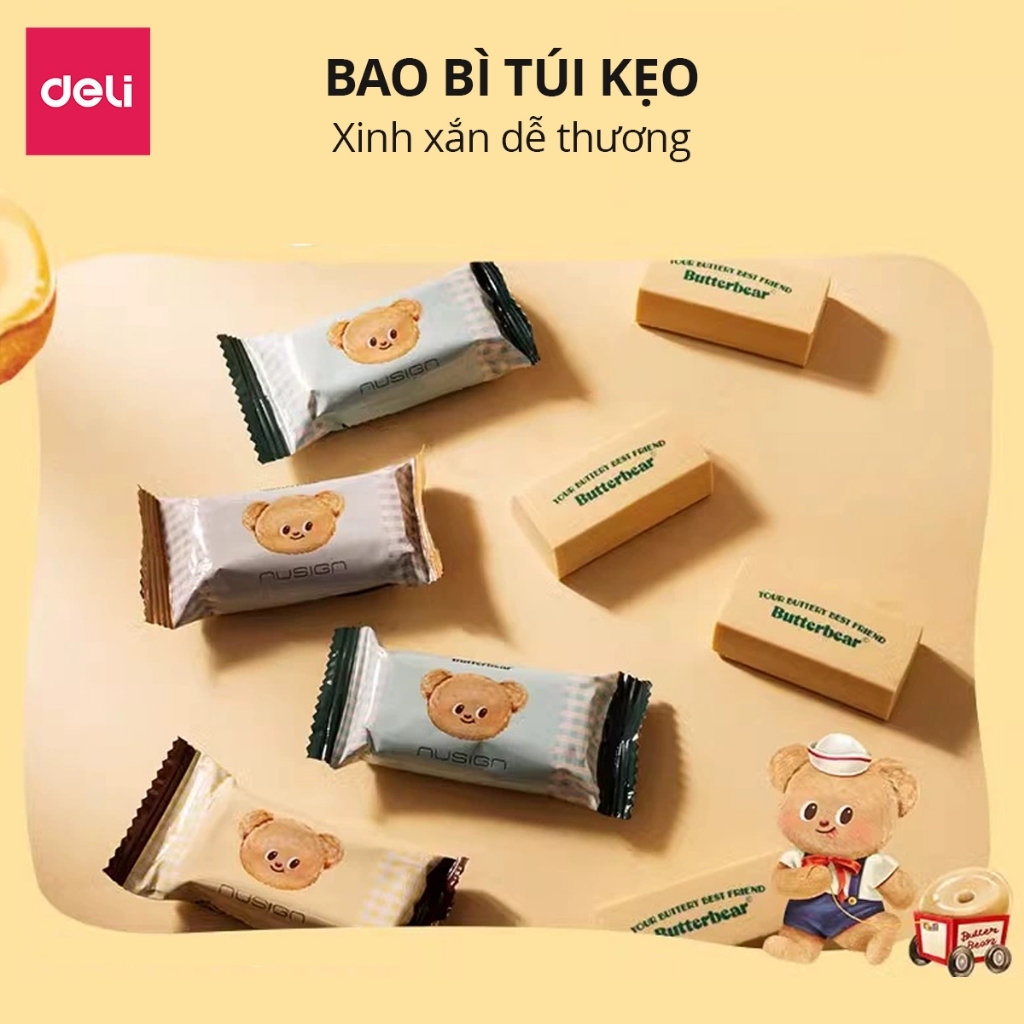 Gôm Tẩy ButterBear x Deli – Tẩy Chì 4B, Ít Hao, Hình Kẹo Dễ Thương