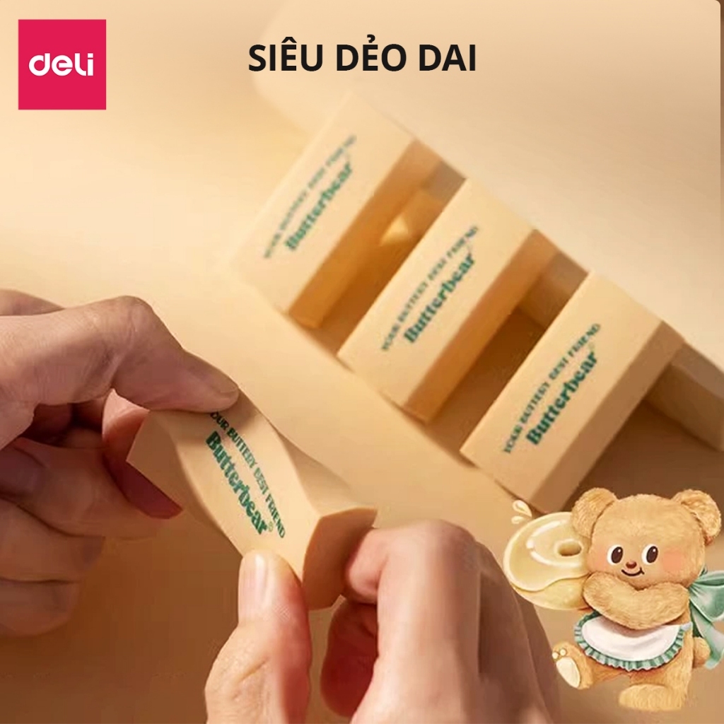 Gôm Tẩy ButterBear x Deli – Tẩy Chì 4B, Ít Hao, Hình Kẹo Dễ Thương