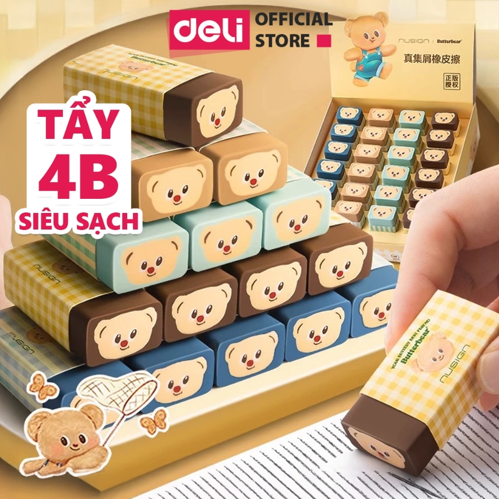 Gôm Tẩy ButterBear x Deli – Tẩy Chì 4B, Ít Hao, Hình Kẹo Dễ Thương