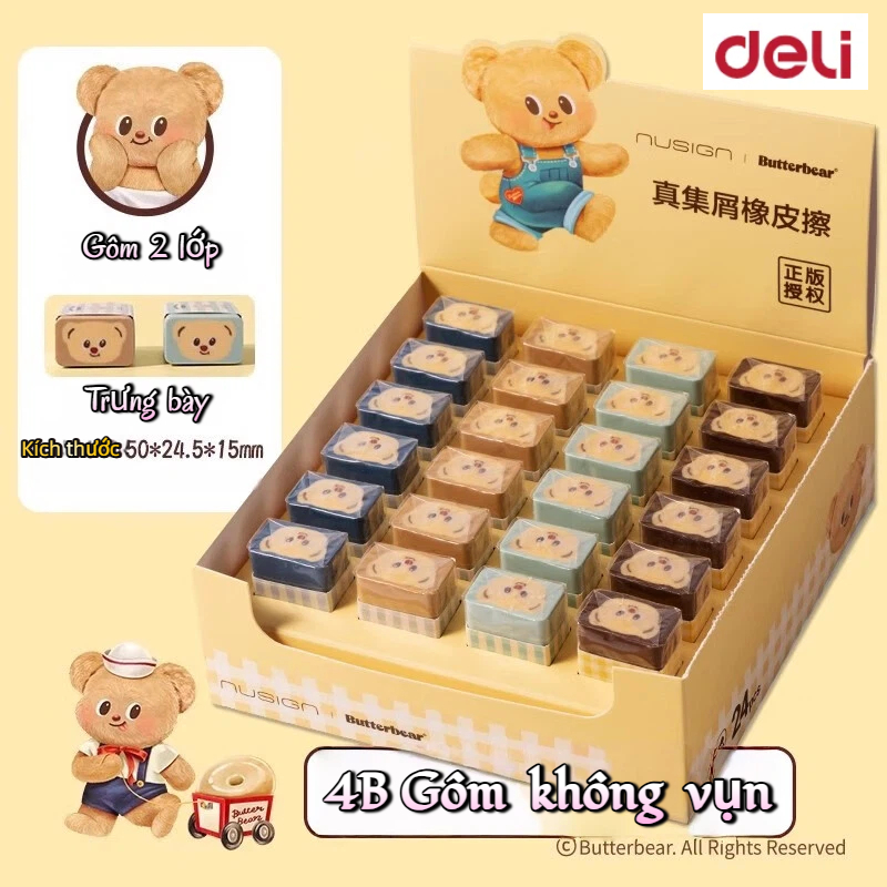 Gôm Tẩy ButterBear x Deli – Tẩy Chì 4B, Ít Hao, Hình Kẹo Dễ Thương