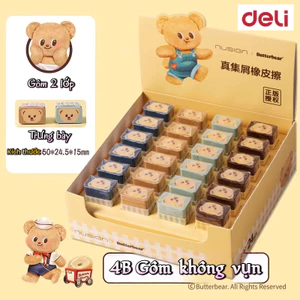 Gôm Tẩy ButterBear x Deli – Tẩy Chì 4B, Ít Hao, Hình Kẹo Dễ Thương