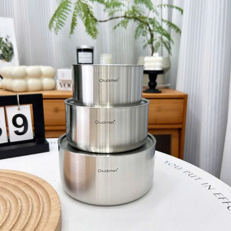 Âu Có Nắp Inox Chockmen Size 10,12,14cm Đựng Nước Sốt, Nước Chấm, Bảo Quản Đồ Ăn Tủ Lạnh