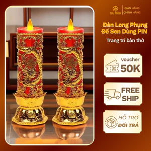 Cặp 2 Chiếc Đèn Long Phụng Đế Sen Dùng Pin Trang Trí Bàn Thờ Gia Tiên, Bàn Phật, Đèn Thờ Nến LED Thờ Thổ Địa Thần Tài