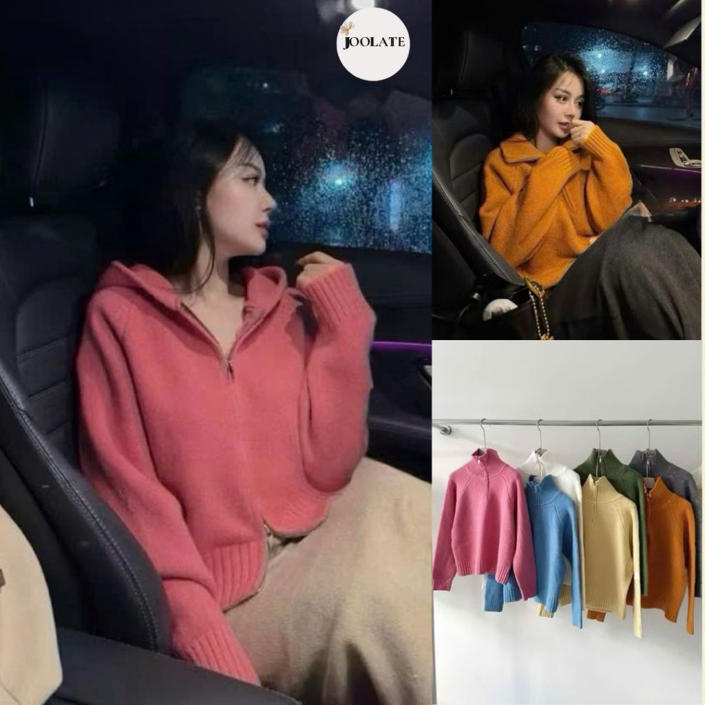 Áo Len Lông Thỏ Nữ Cổ Bẻ Cao Khóa Kéo COZY Joolate Áo Len Nữ Hàng Siêu Đẹp Thu Đông 2025 P5