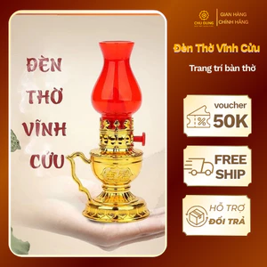 Combo 2 Đèn Thờ Vĩnh Cửu Dùng Pin Không Khói, Đèn Dầu Điện LED Bàn Thờ, Đèn Thờ Cúng Trang Nghiêm Ngày Tết