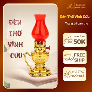 Combo 2 Đèn Thờ Vĩnh Cửu Dùng Pin Không Khói, Đèn Dầu Điện LED Bàn Thờ, Đèn Thờ Cúng Trang Nghiêm Ngày Tết