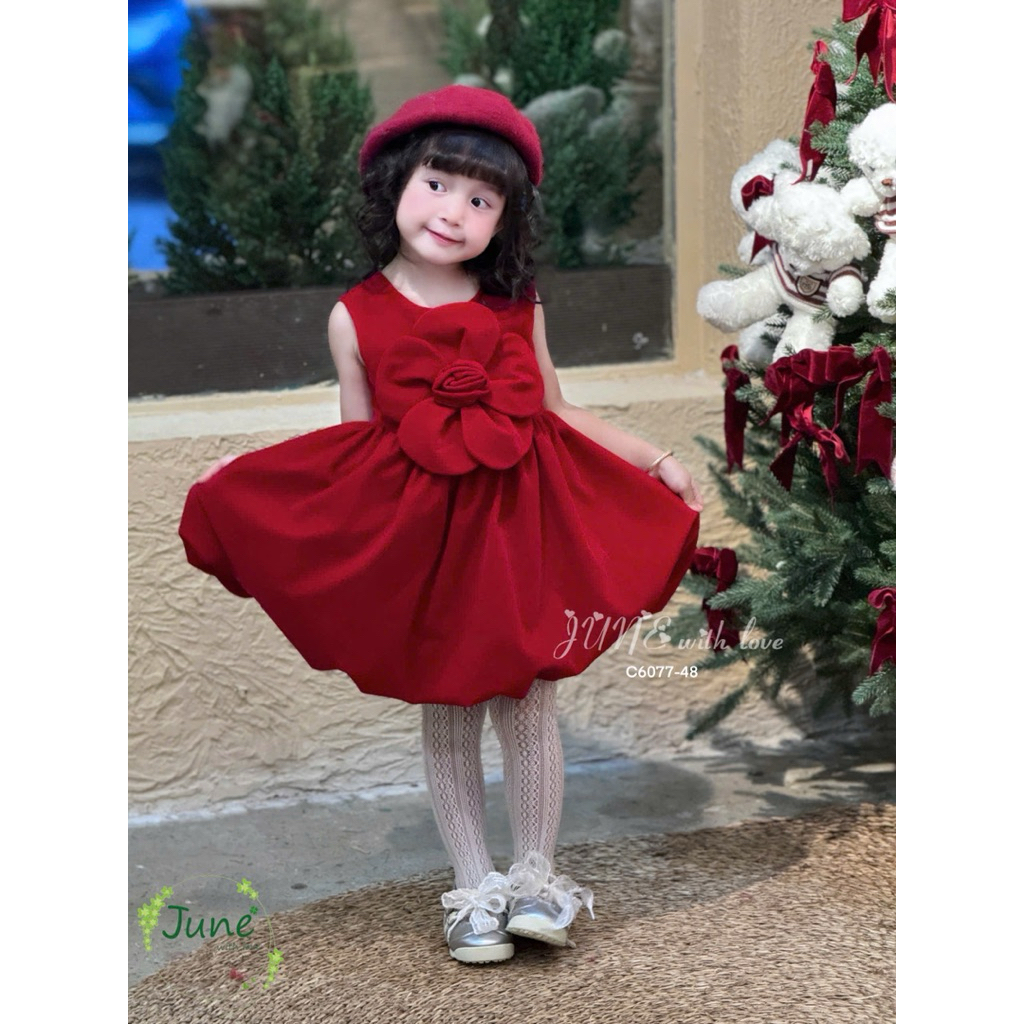 Đầm váy nhung bé gái tone đỏ đi chơi Tết Noel size 1–10Y (10–40kg) C8029 C6077 C6166 – váy trẻ em cao cấp