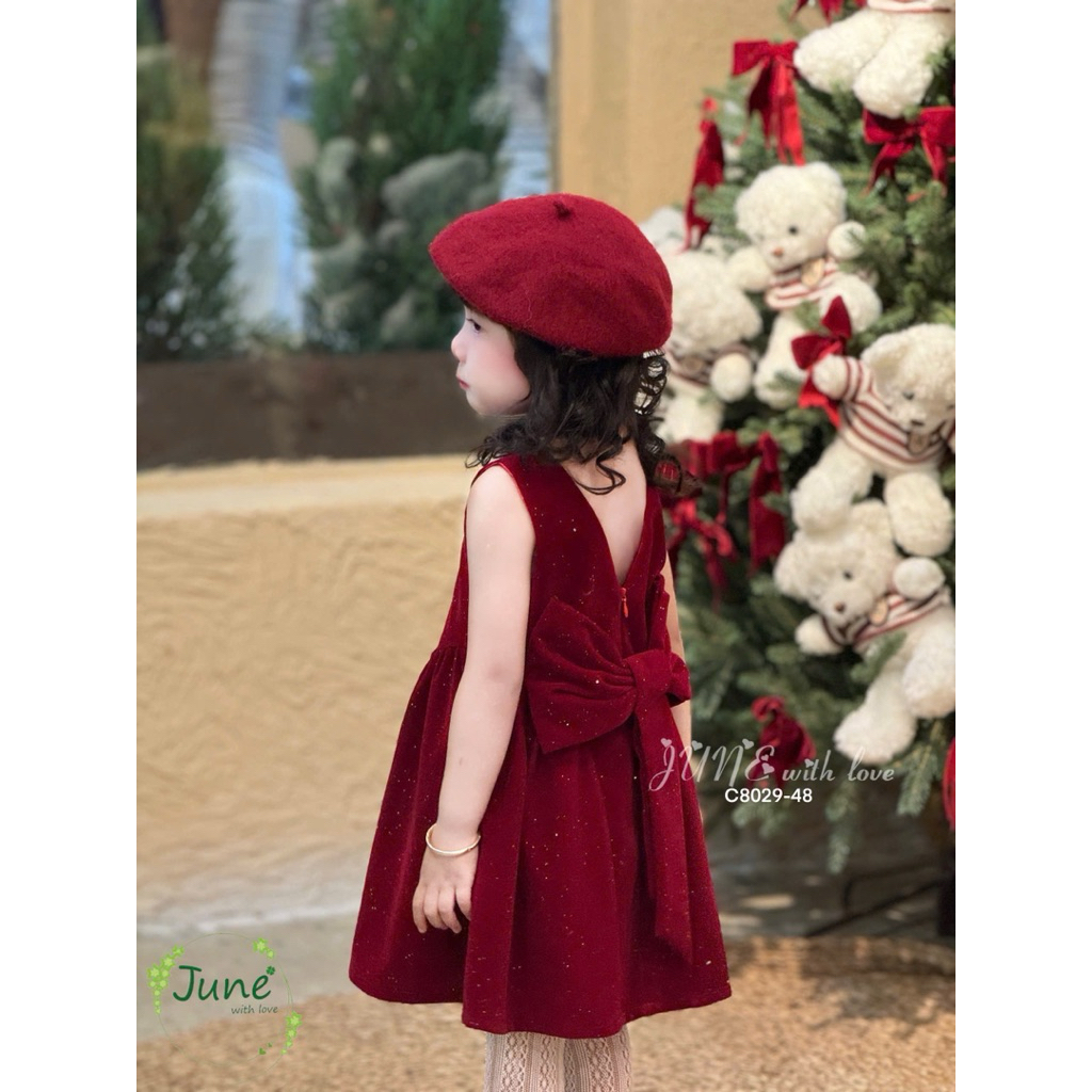 Đầm váy nhung bé gái tone đỏ đi chơi Tết Noel size 1–10Y (10–40kg) C8029 C6077 C6166 – váy trẻ em cao cấp